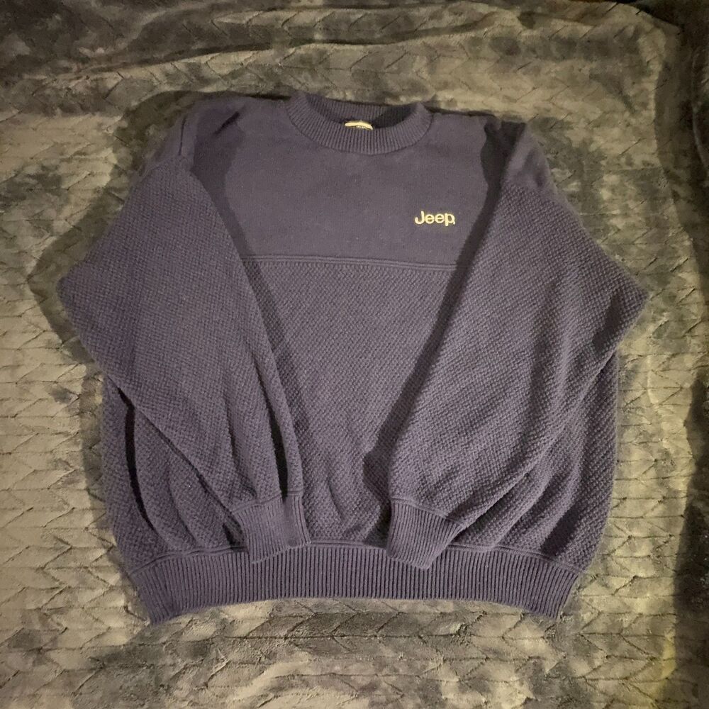 Vintage Lee Casual Collection 100% Cotton Navy Knit Sweater Made in USA - Jeep
